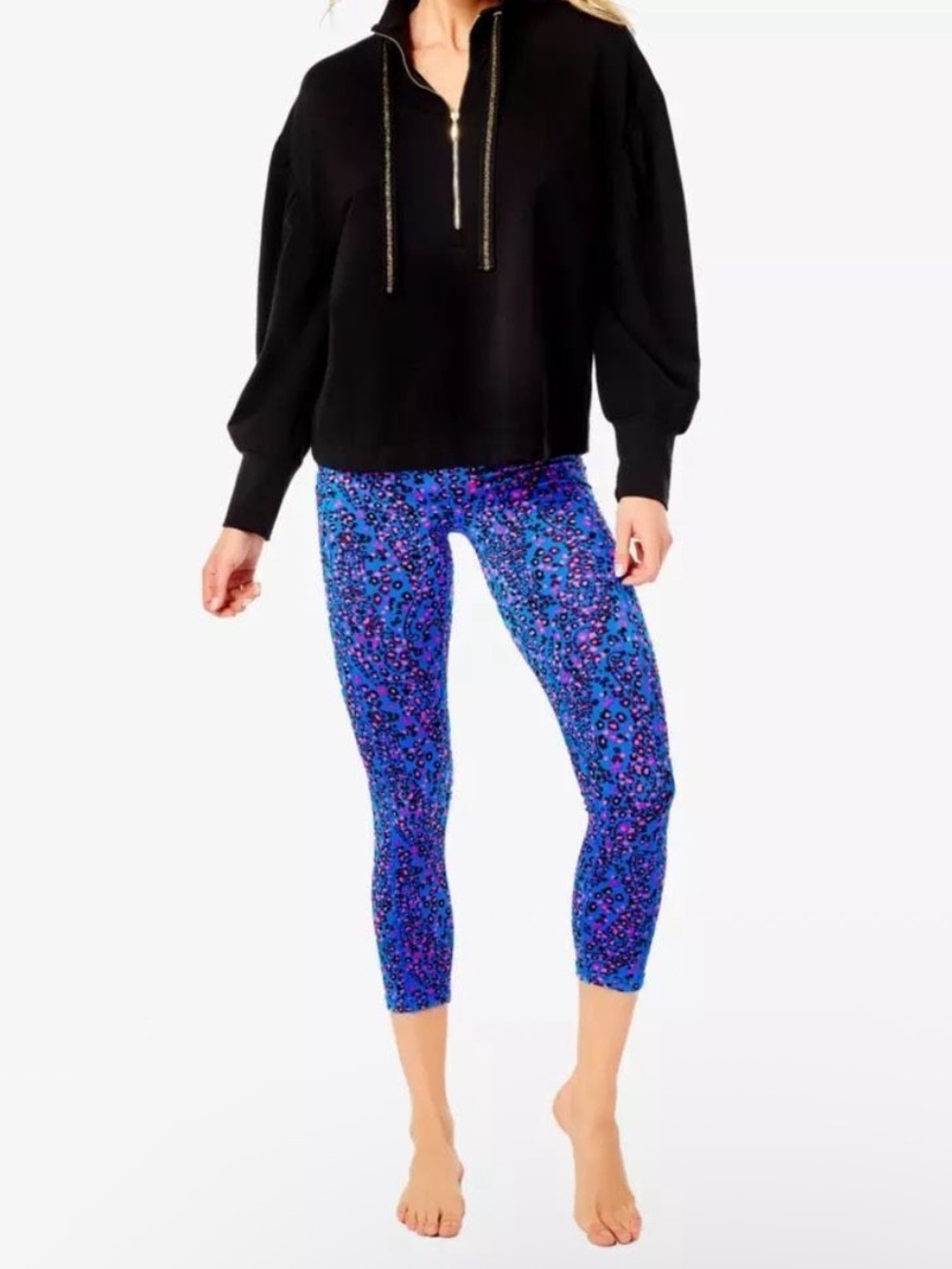 Lilly Pulitzer Black Gold Lesha Popover Quarter Zip Sweatshirt Size Medium